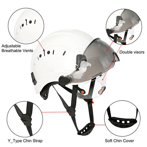 Casque de sécurité de Construction CE avec visière, lunettes intégrées, cache-oreilles pour ingénieur, casque rigide ANSI, casquette de travail industrielle, Protection de la tête