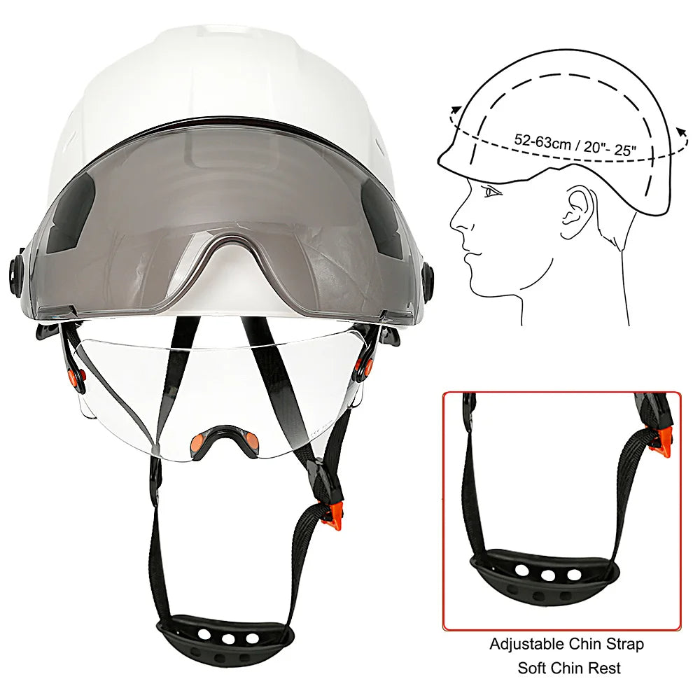 Casque de sécurité de Construction CE avec visière, lunettes intégrées, cache-oreilles pour ingénieur, casque rigide ANSI, casquette de travail industrielle, Protection de la tête