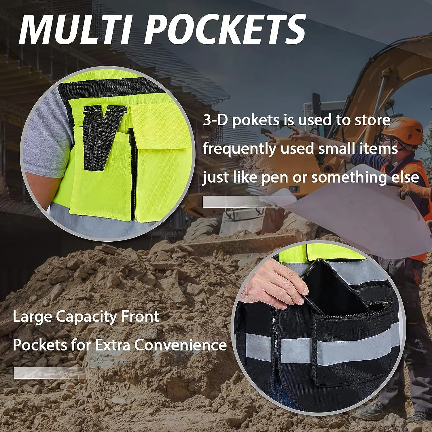 Custom LOGO Safety Vest for Men Work Vest with Pockets and Zipper Safety Construction Two Tone Workwear Vest Volunteer Uniform