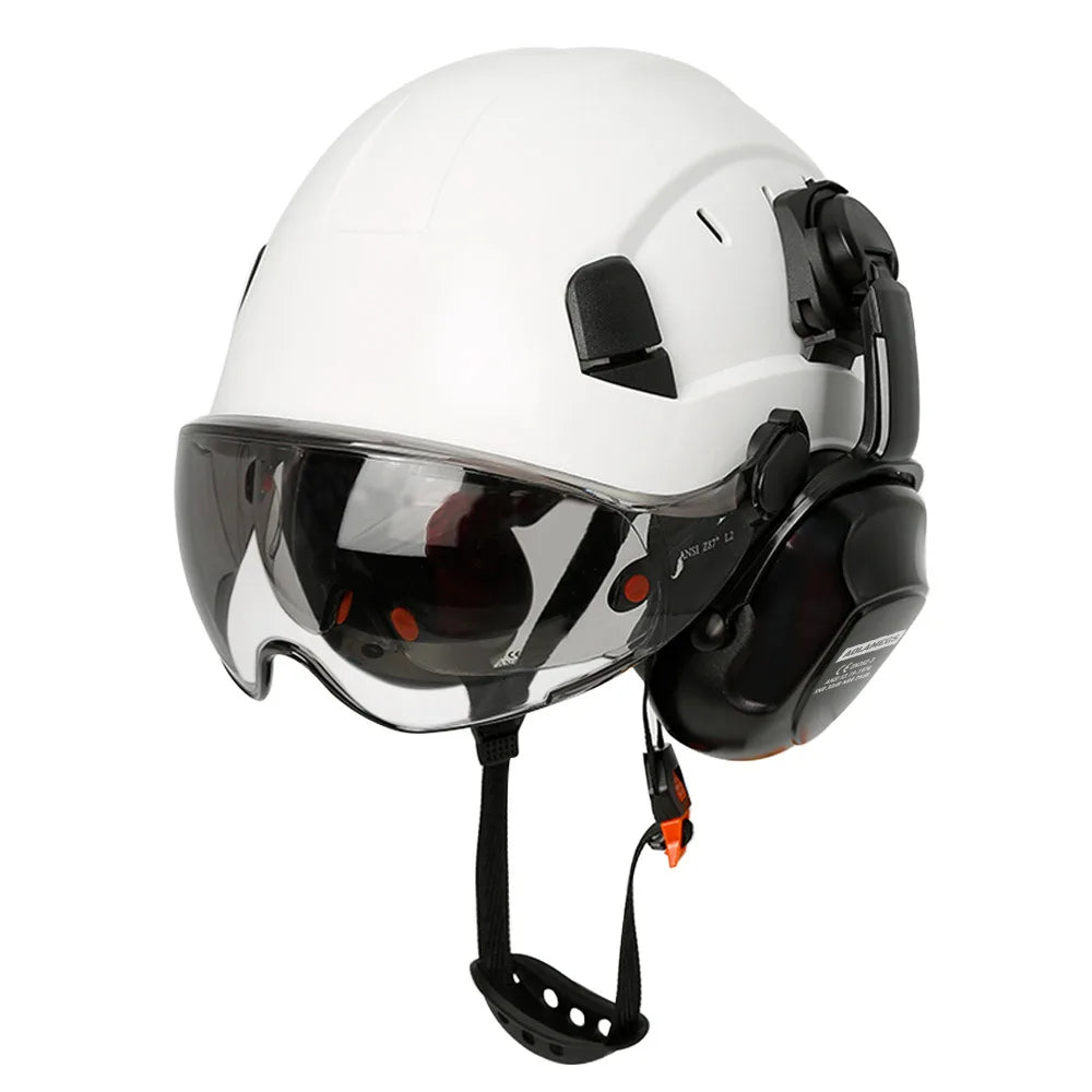 Casque de sécurité de Construction CE avec visière, lunettes intégrées, cache-oreilles pour ingénieur, casque rigide ANSI, casquette de travail industrielle, Protection de la tête
