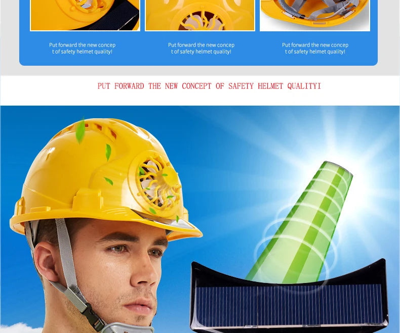 Solar-Power Fan Helmet Outdoor Working Safety Hard Hat Construction Workplace ABS Material Protective Cap Powered by Solar-Panel