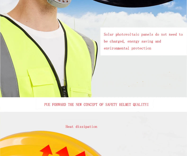 Solar-Power Fan Helmet Outdoor Working Safety Hard Hat Construction Workplace ABS Material Protective Cap Powered by Solar-Panel