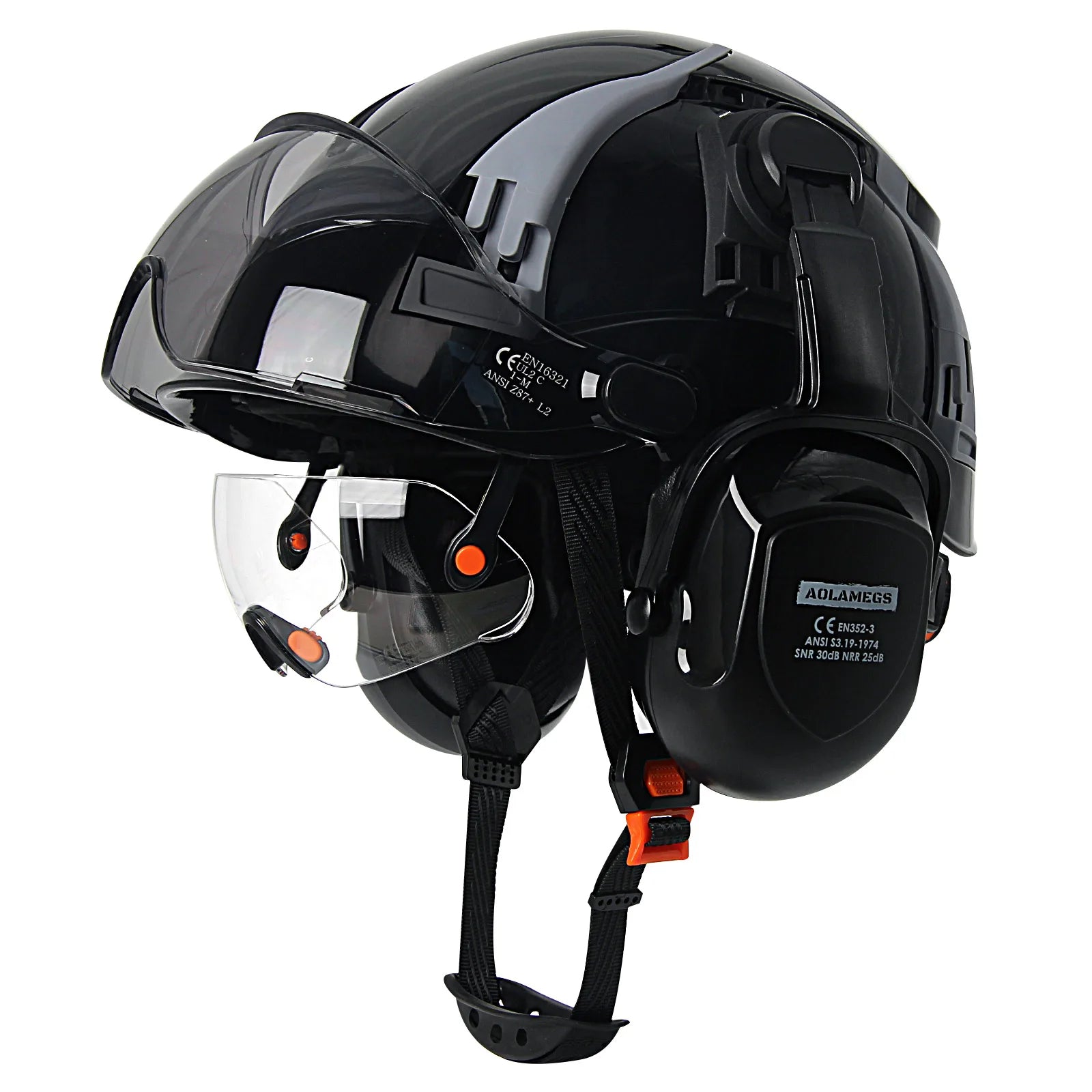 CE Safety Cap w/ Adjustable Vent Slot Visor Built In Goggles Earmuffs ABS Safety Helmet ANSI Construction Engineer Work Hat New