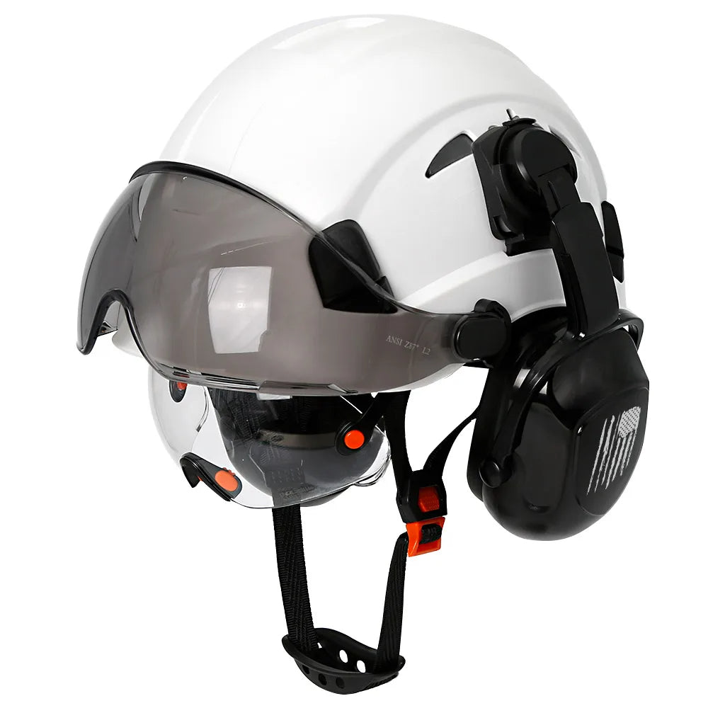 Casque de sécurité de Construction CE avec visière, lunettes intégrées, cache-oreilles pour ingénieur, casque rigide ANSI, casquette de travail industrielle, Protection de la tête