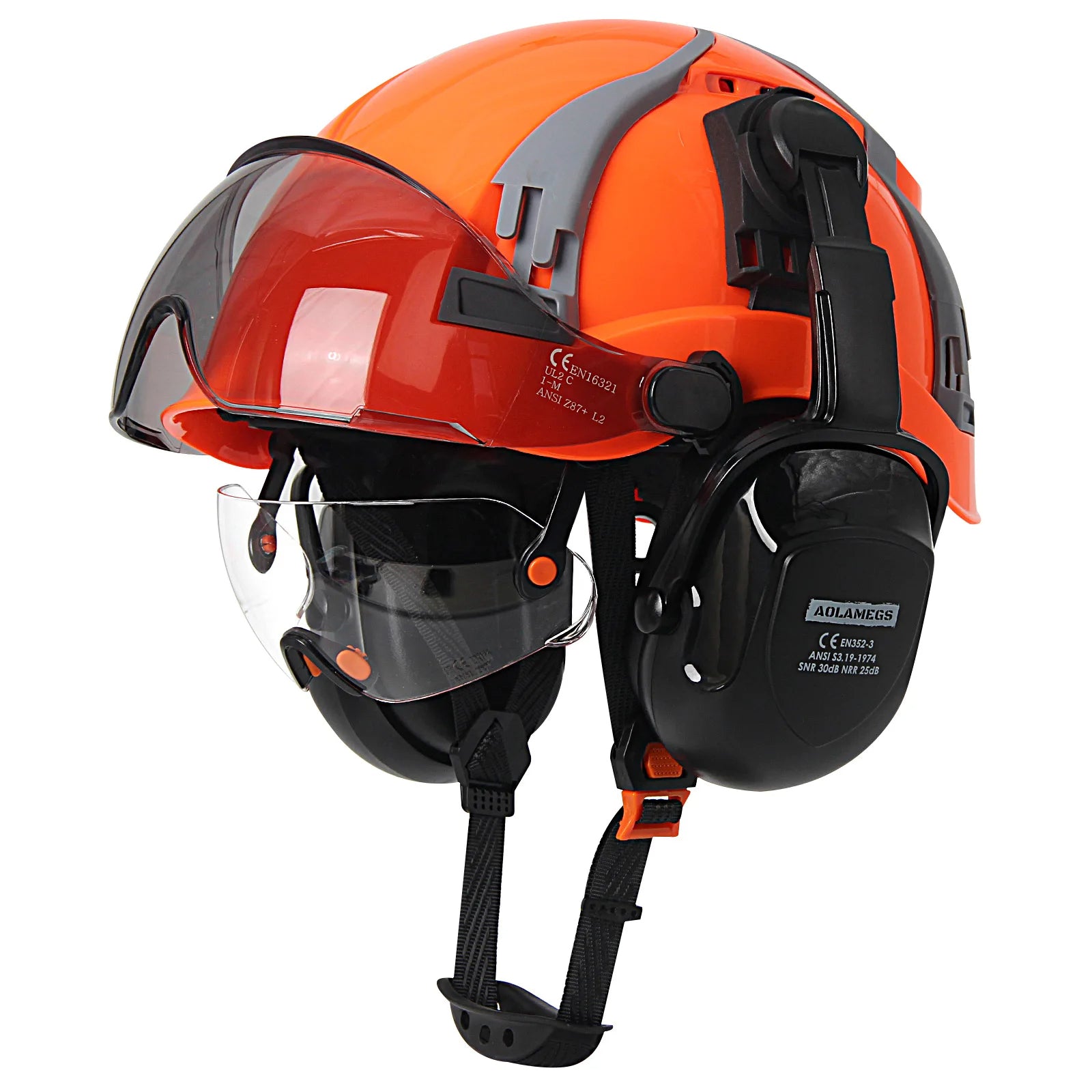 CE Safety Cap w/ Adjustable Vent Slot Visor Built In Goggles Earmuffs ABS Safety Helmet ANSI Construction Engineer Work Hat New
