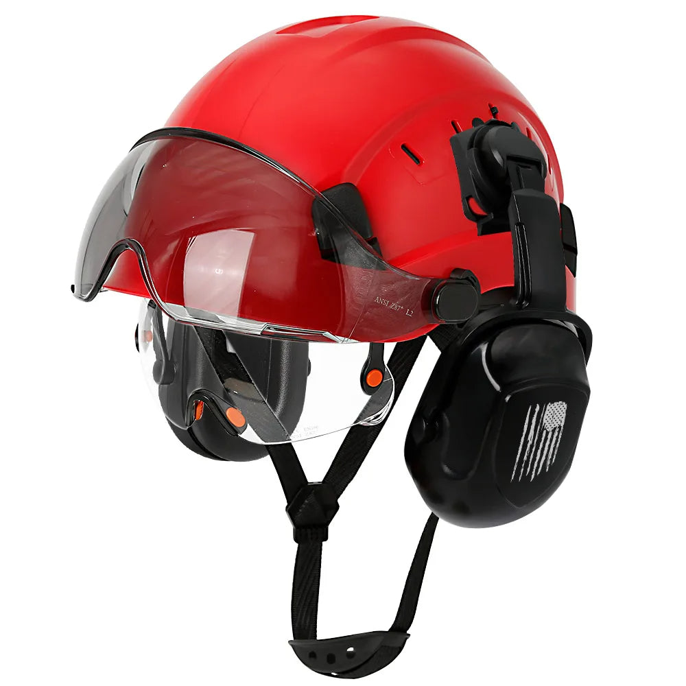 Casque de sécurité de Construction CE avec visière, lunettes intégrées, cache-oreilles pour ingénieur, casque rigide ANSI, casquette de travail industrielle, Protection de la tête
