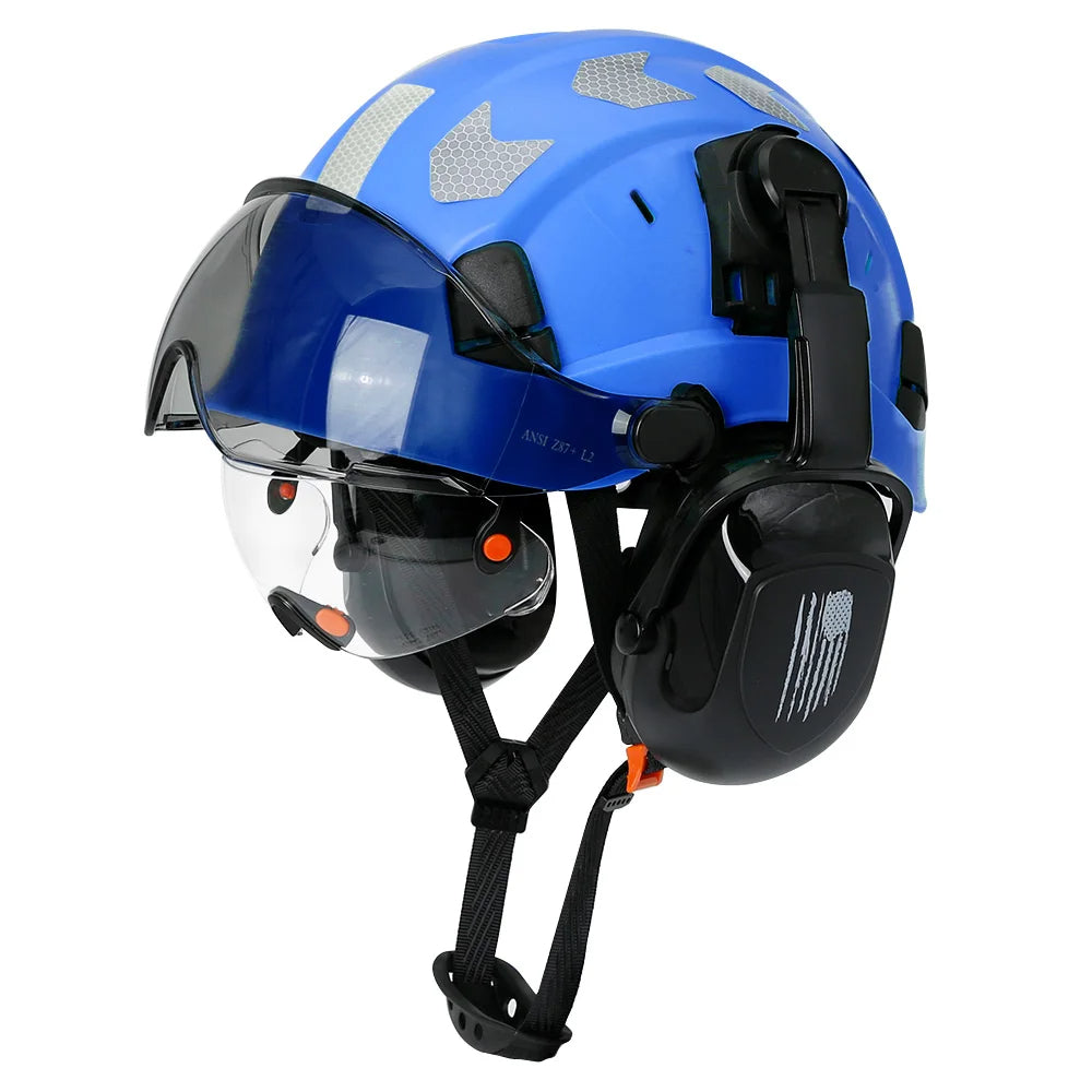 Casque de sécurité de Construction CE avec visière, lunettes intégrées, cache-oreilles pour ingénieur, casque rigide ANSI, casquette de travail industrielle, Protection de la tête