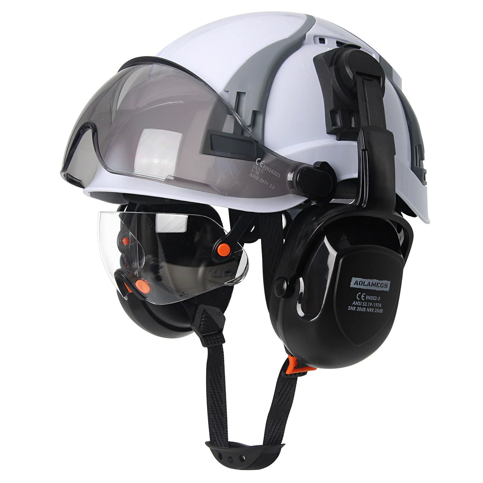 CE Safety Cap w/ Adjustable Vent Slot Visor Built In Goggles Earmuffs ABS Safety Helmet ANSI Construction Engineer Work Hat New