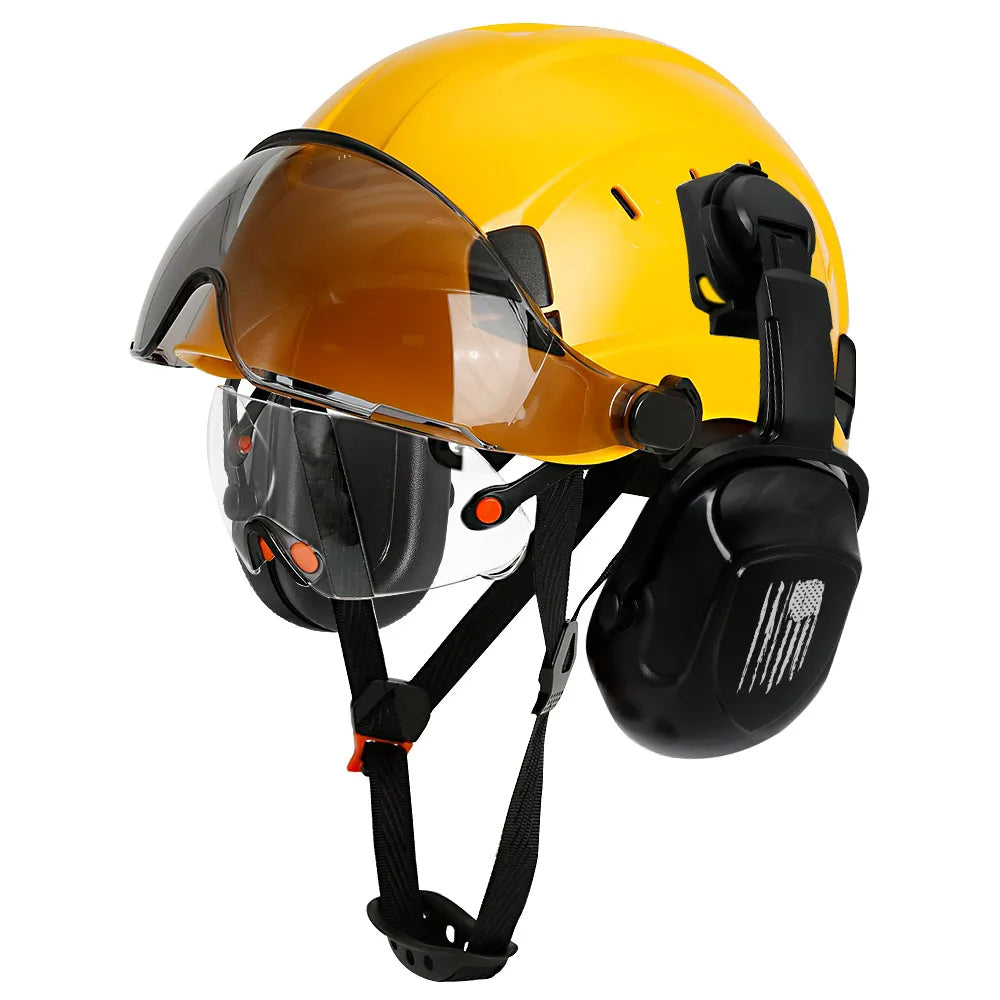 Casque de sécurité de Construction CE avec visière, lunettes intégrées, cache-oreilles pour ingénieur, casque rigide ANSI, casquette de travail industrielle, Protection de la tête